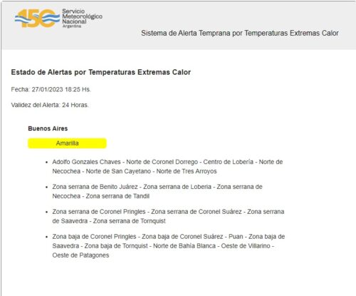 En Tres Arroyos y la zona: Alerta amarilla por altas temperaturas