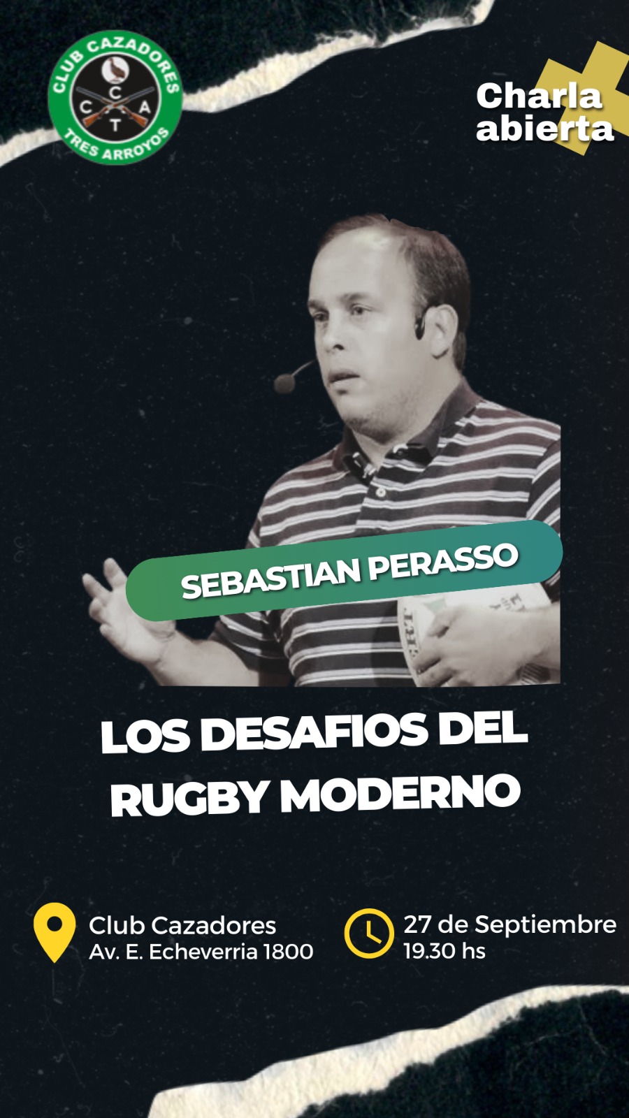 Rugby: Sebastián Perasso dará una charla en Cazadores