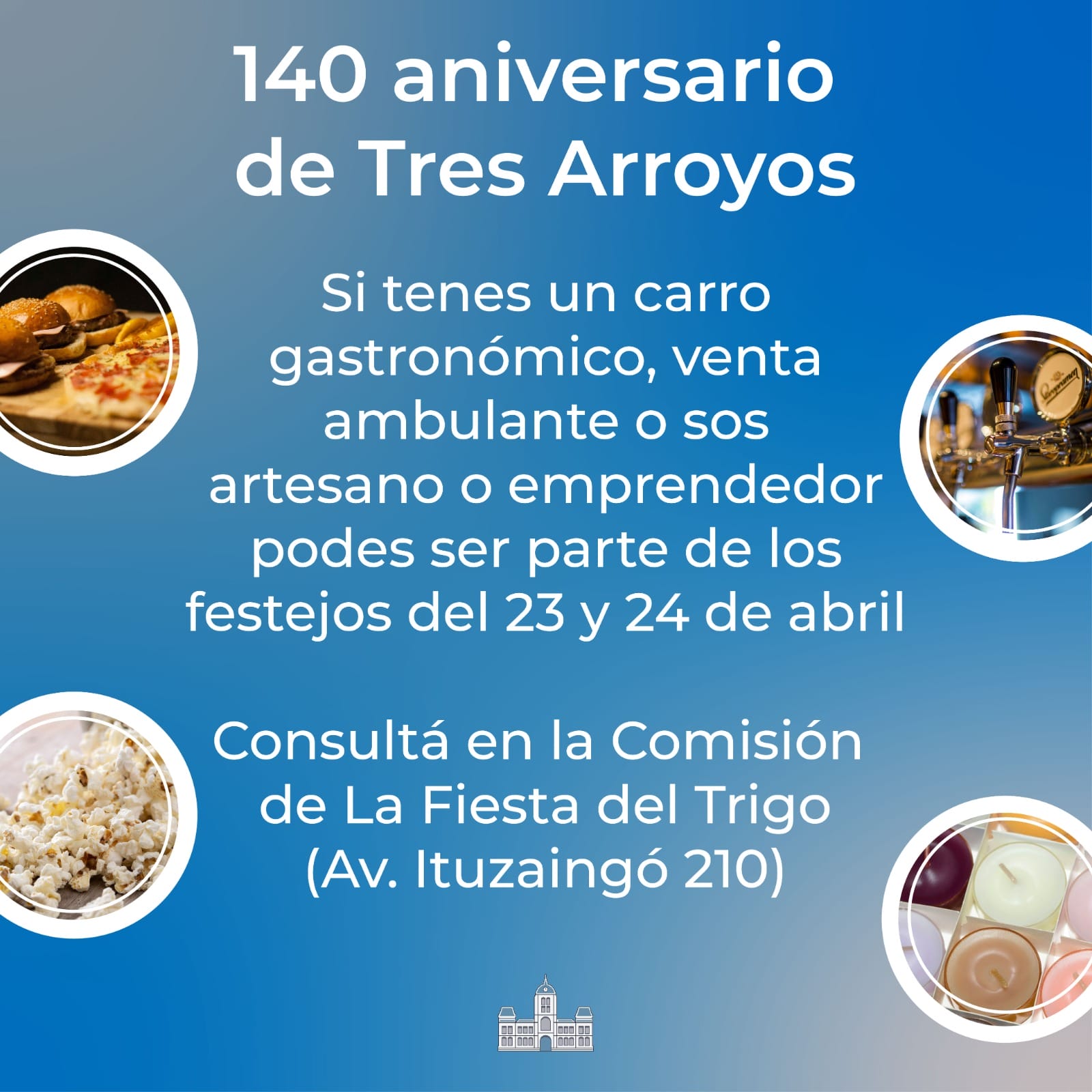 140º aniversario de Tres Arroyos: Convocatoria a emprendedores, artesanos y comerciantes