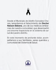Pesar en Adolfo G. Chaves por el fallecimiento del Dr. Nelson Ebbens