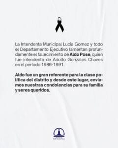 Chaves: La Municipalidad lamenta el fallecimiento del exintendente Aldo Pose