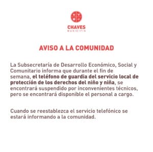 Chaves: se encuentra suspendido el servicio telefónico de protección de derechos del niño