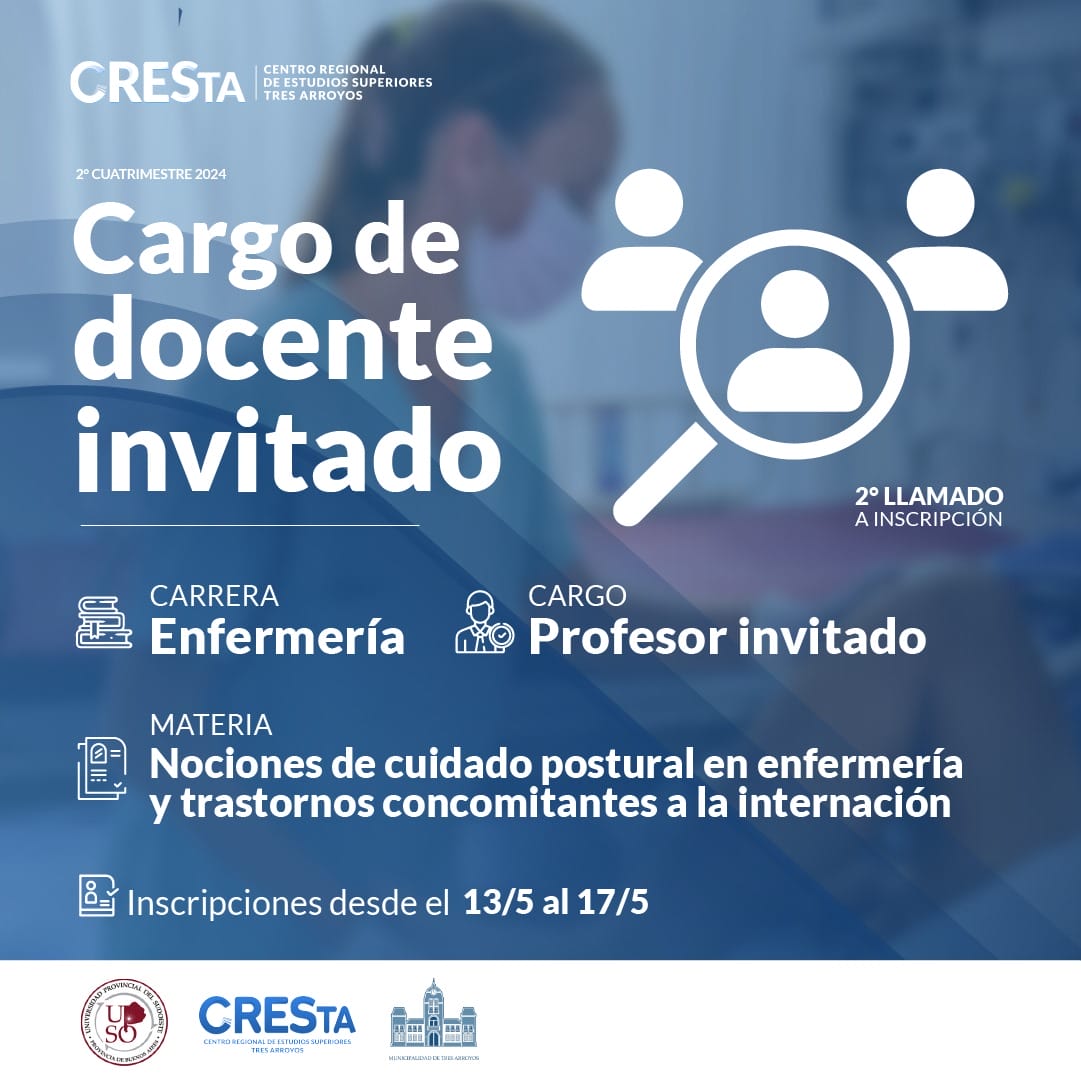 Enfermería CRESTA-UPSO: 2° llamado para cubrir cargo de Profesor Invitado