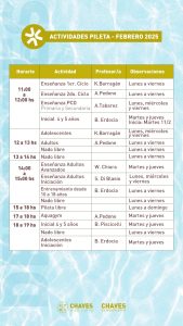 Chaves: Actividades de febrero en el Natatorio Municipal