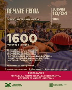 Todo listo para el remate de Civardi en Coronel Dorrego