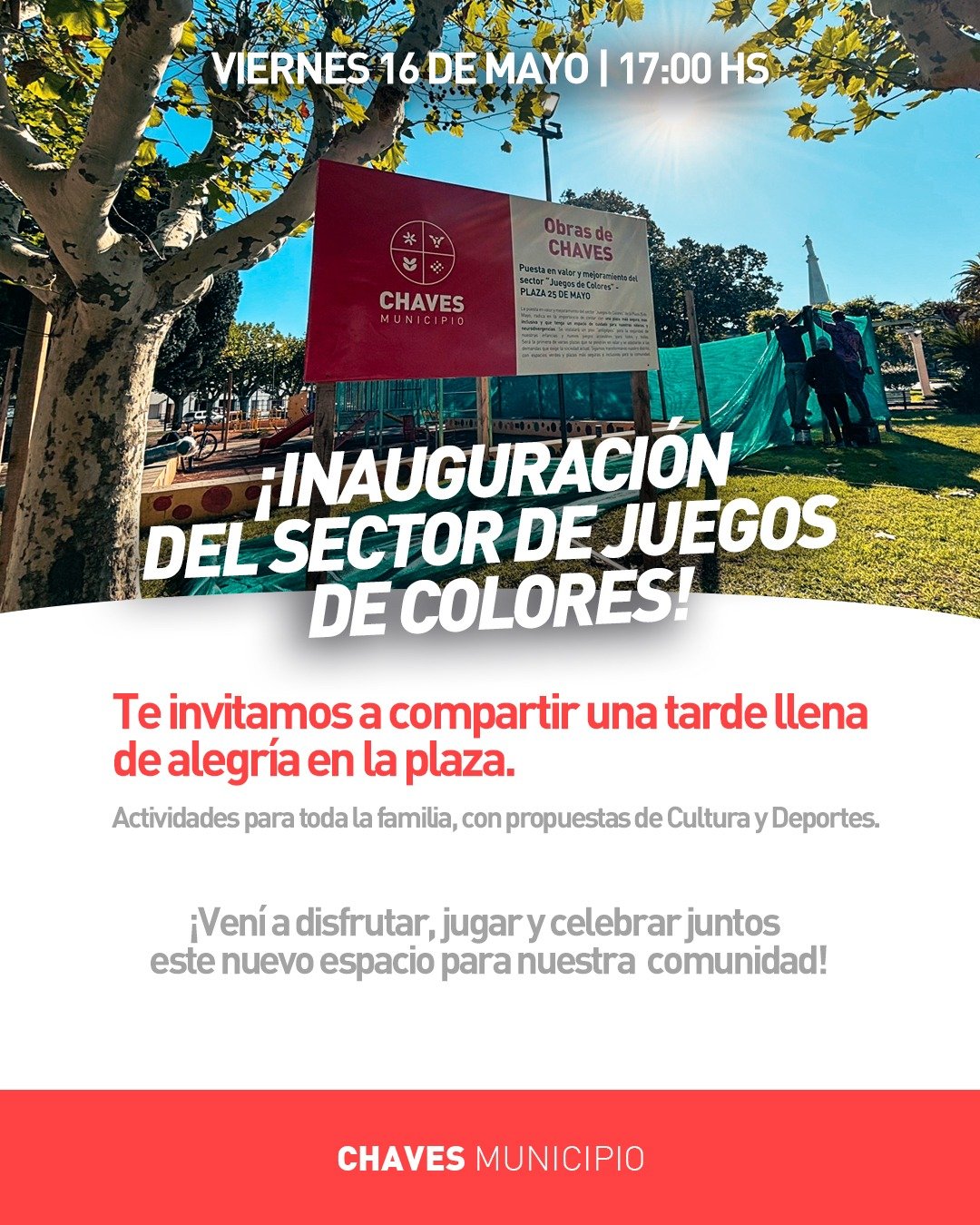 Chaves Municipio inaugura nuevo espacio de juegos para la comunidad en la Plaza 25 de Mayo