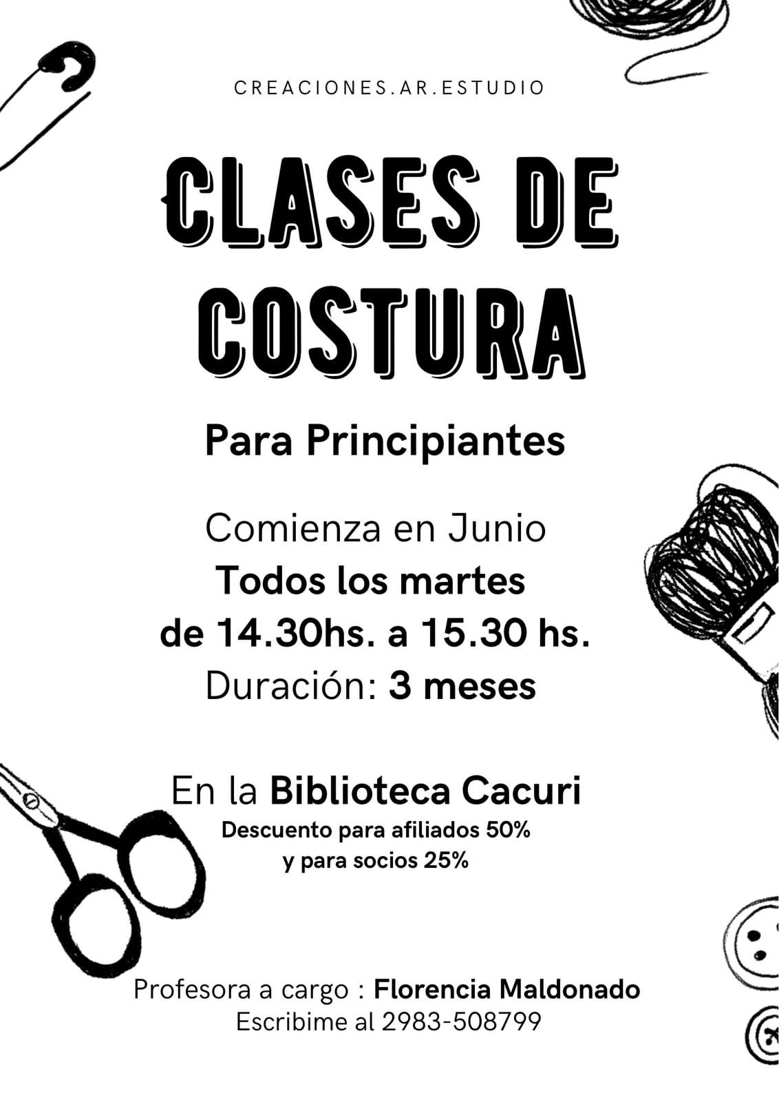 Taller de costura para principiantes en La Cacuri