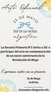 Acto oficial de Jefatura Distrital para conmemorar el 25 de Mayo