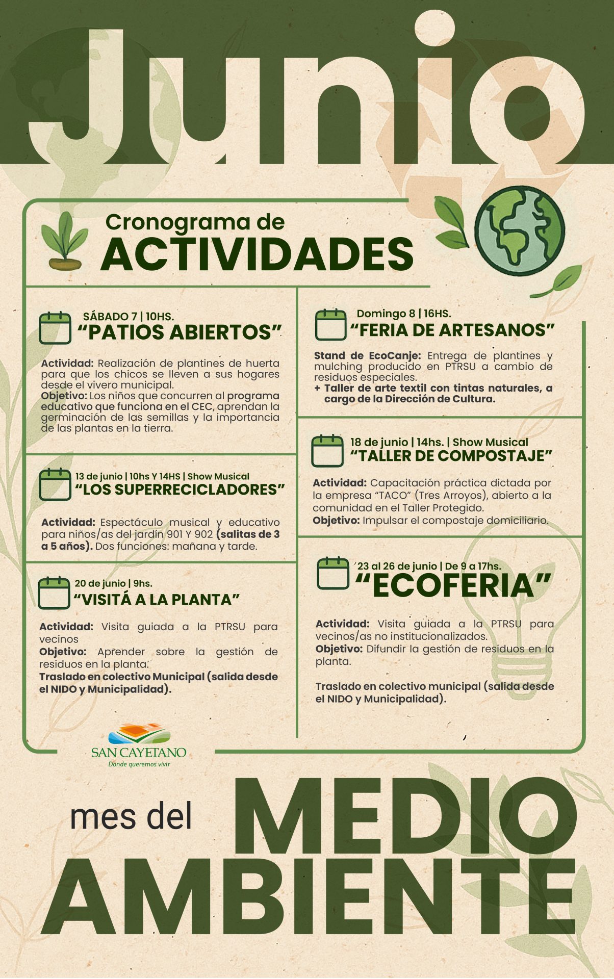 San Cayetano: Variadas actividades en el mes del Medio ambiente