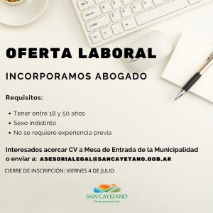 San Cayetano: la comuna incorpora abogado para Asesoría Legal