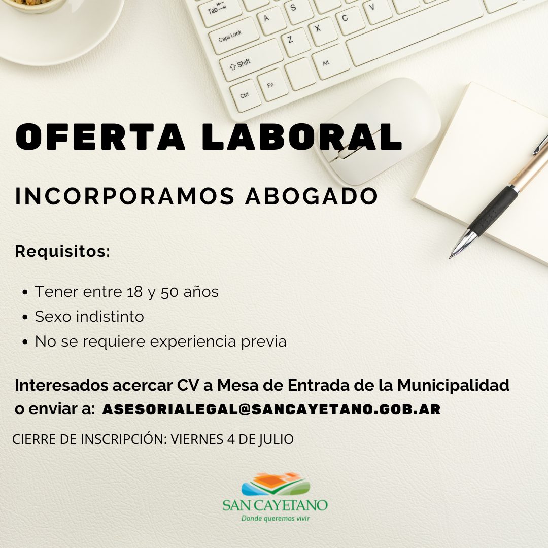San Cayetano: la comuna incorpora abogado para Asesoría Legal