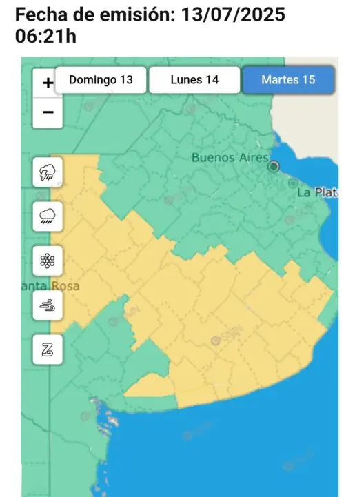 Clima: Alerta amarillo para lunes y martes en centro y sur bonaerense