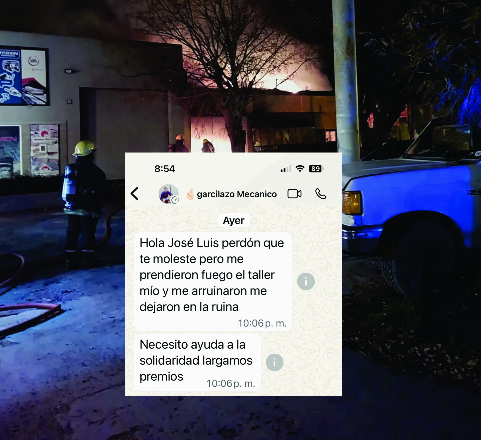 Garcilazo denunció que el incendio del taller fue intencional. Pide ayuda