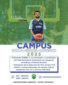 Del 29 al 31 de agosto: Campus de básquet 2025 en Costa Sud