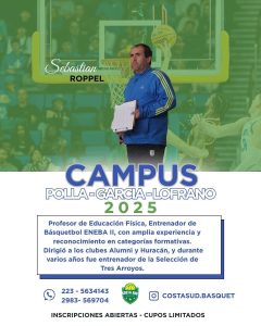 Del 29 al 31 de agosto: Campus de básquet 2025 en Costa Sud