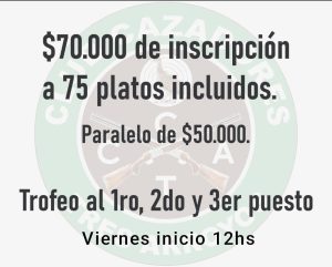 Viernes 10 y sábado 11, nuevo torneo de Tiro al plato en Cazadores