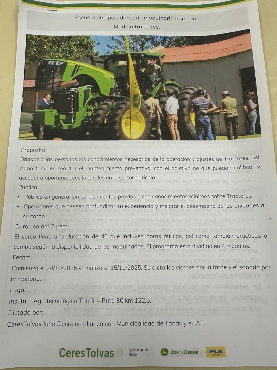 Tandil: John Deere hará la primera Escuela de Operarios Agrícolas (audio)