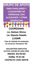 Charla de apoyo para familiares y cuidadores de personas con Alzheimer u otras demencias
