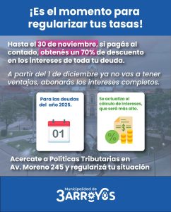 Últimos días para abonar las Tasas Municipales con un 70% de descuento en intereses