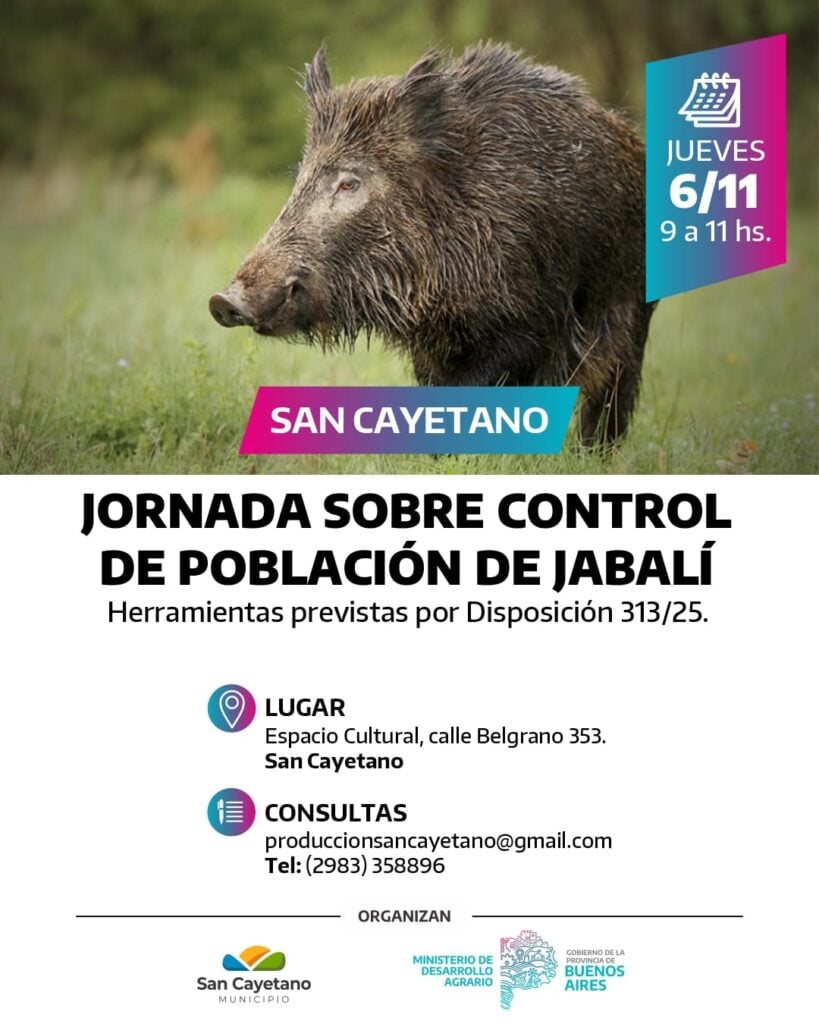 San Cayetano: Jornada sobre control de población de jabalí