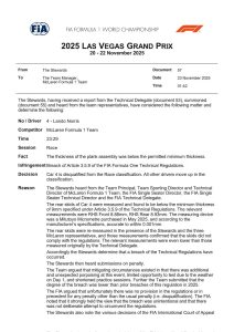 F1: Ganó Verstappen. Descalificaron a los Mc Laren. Colapinto 15º