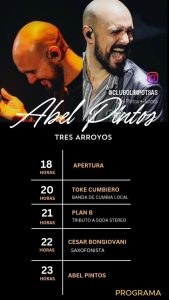 El 24 de enero Abel Pintos llega a Tres Arroyos y festeja con Olimpo (audio y video)