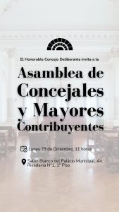 El lunes será la Asamblea de Concejales y Mayores Contribuyentes