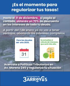 Tasas Municipales disponibles hasta el 31 de diciembre, con un 70% de descuento