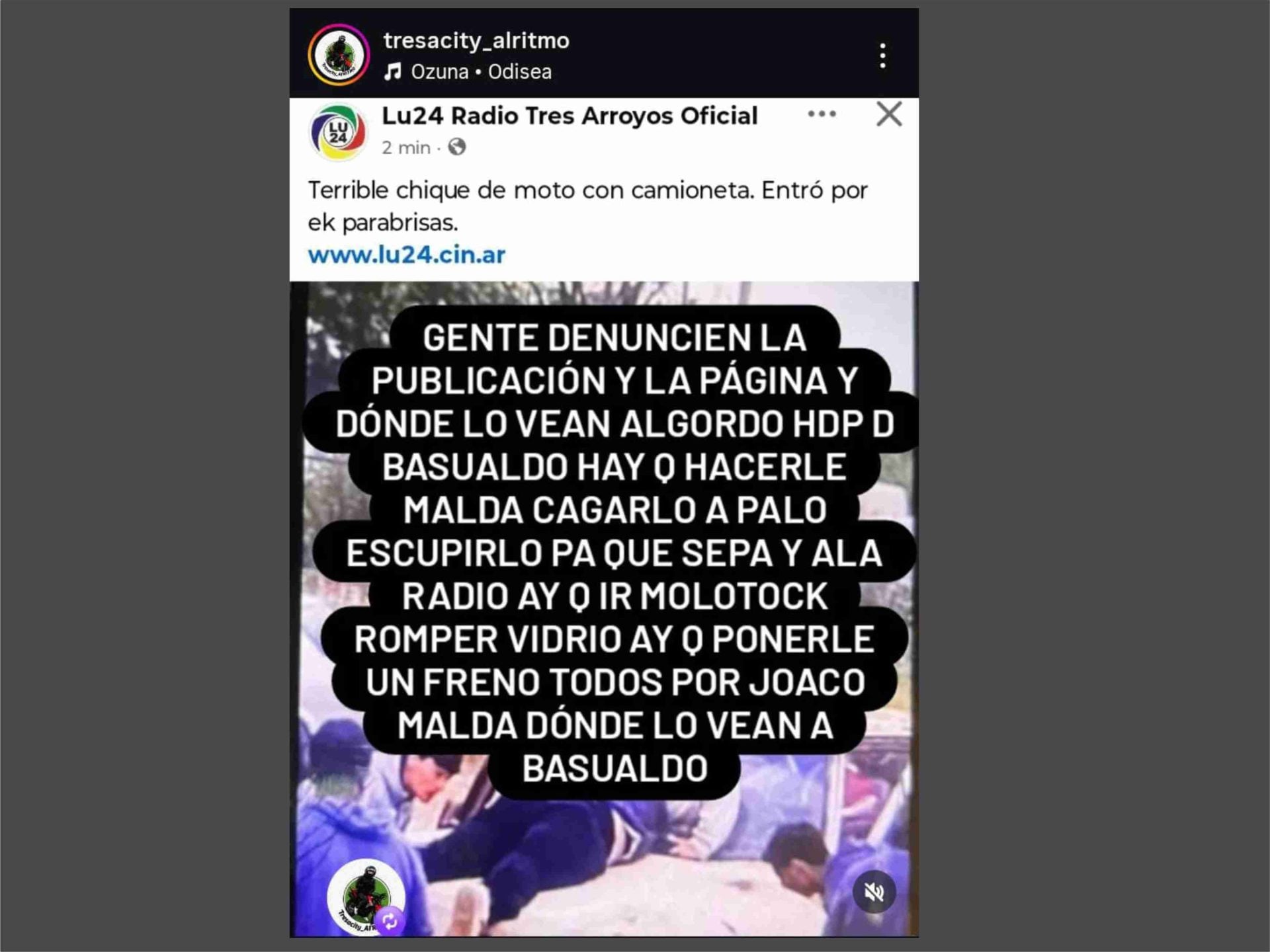 Amenazan a LU24 en desacuerdo con la publicación del accidente de moto