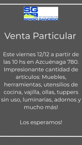 Este viernes: Venta particular de Estudio inmobiliario Sergio Gancedo