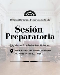 Este viernes, el Concejo Deliberante realizará la Sesión Preparatoria