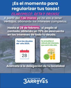 El Municipio recuerda la vigencia del plan de regularización de tasas en Claromecó, Reta y Orense
