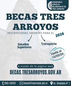 Continúan las inscripciones para becas Tres Arroyos 2026