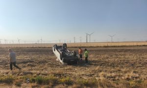 Choque y vuelco en Ruta 51 cerca del Parque Eólico