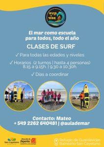 Clases gratuitas de Surf en el Balneario San Cayetano