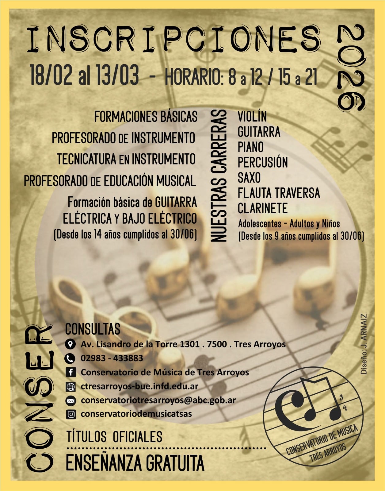 Abierta la inscripción y matriculación para el Ciclo Lectivo 2026 del Conservatorio