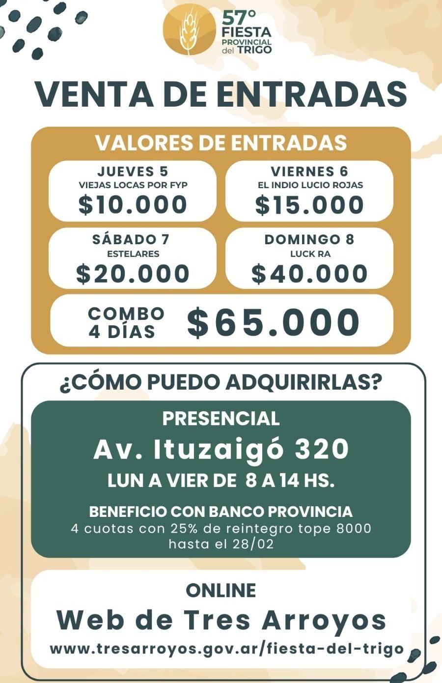 Fiesta del Trigo: continúa la venta de entradas para los shows