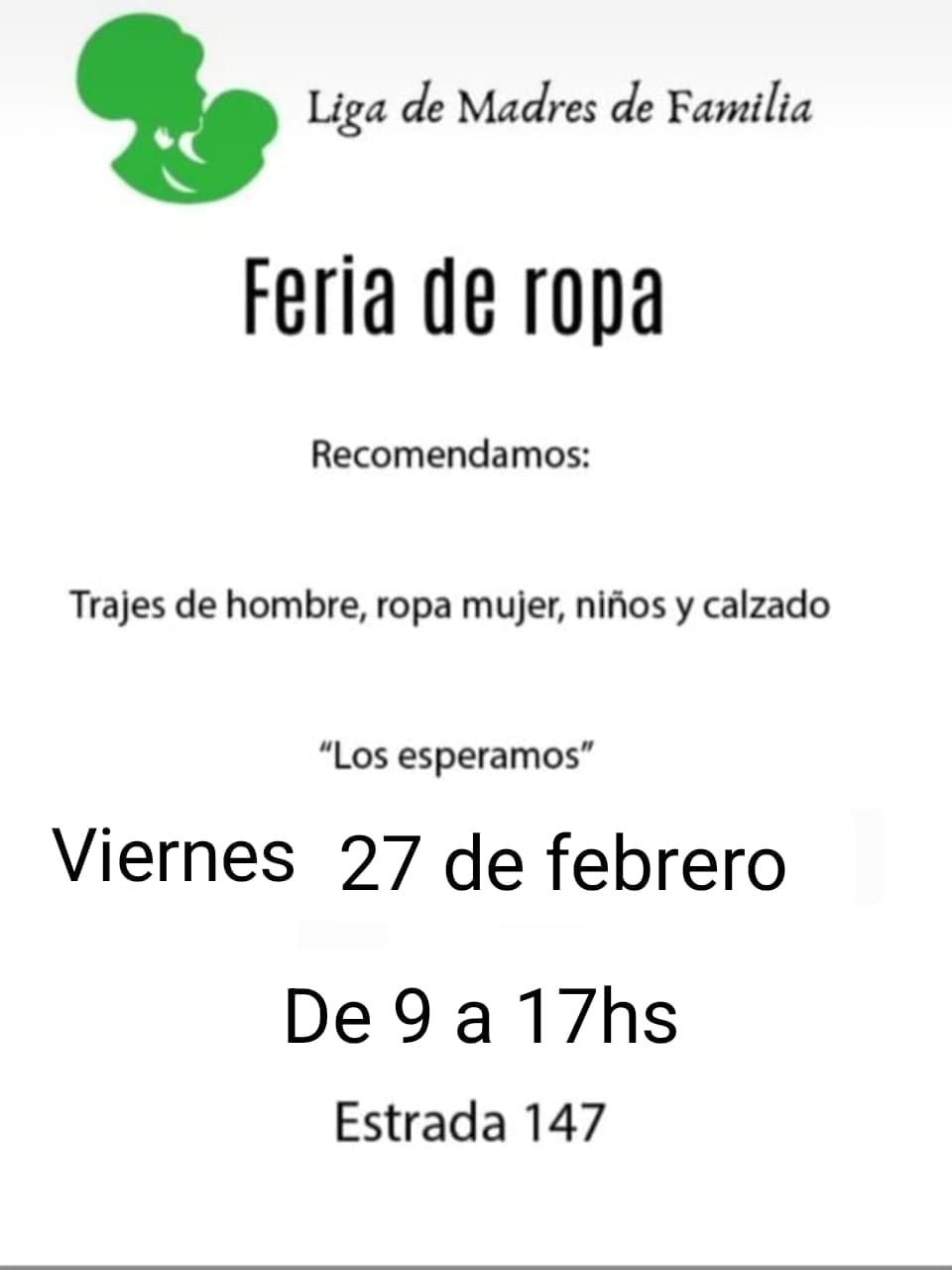 Feria de ropa de Liga de Madres de Familia
