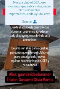 (audio)Guardavidas Dunamar: piden ayuda para comprar un Desfibrilador perdido en el temporal 