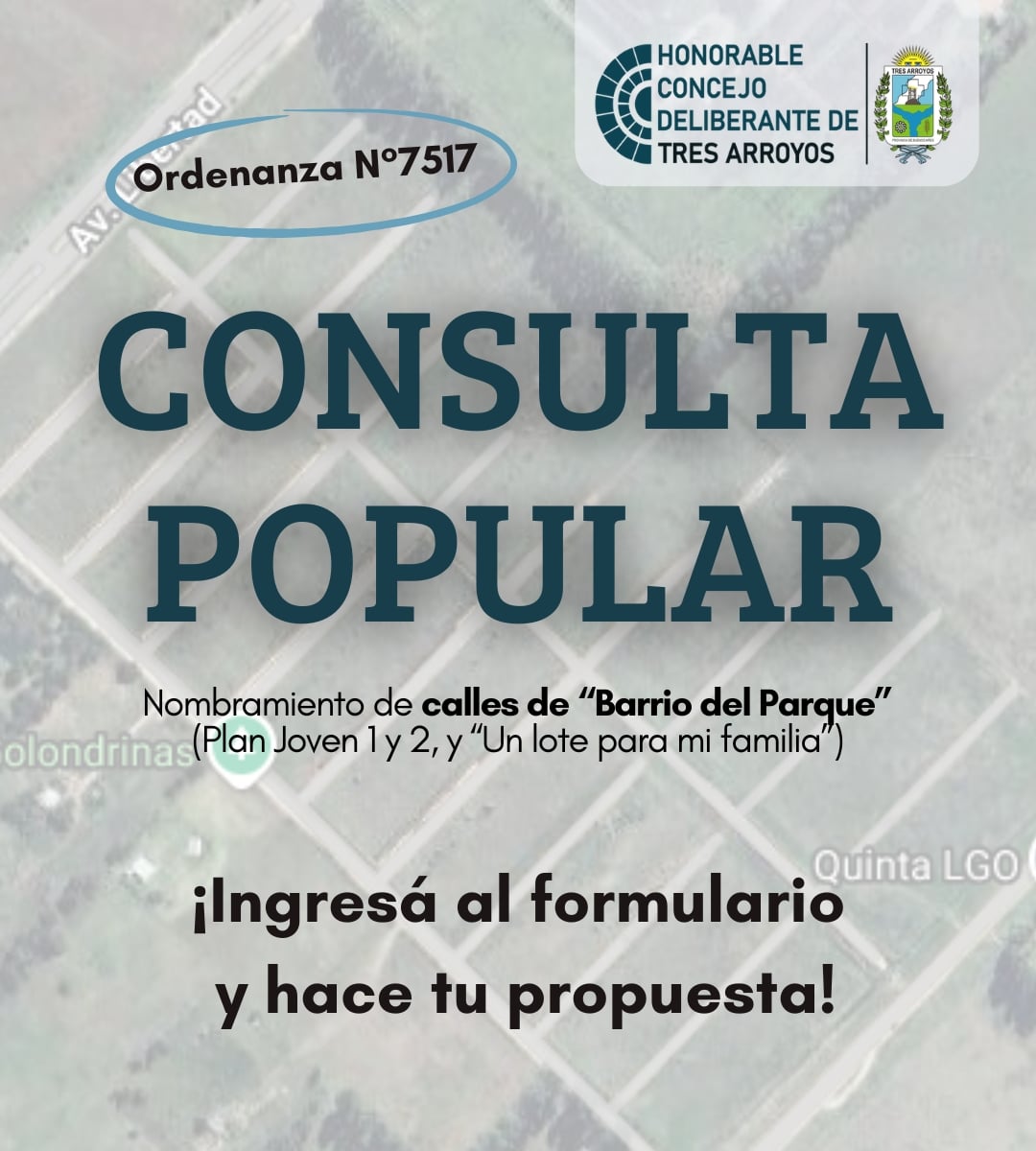 Consulta popular para la denominación de calles en el “Barrio del Parque