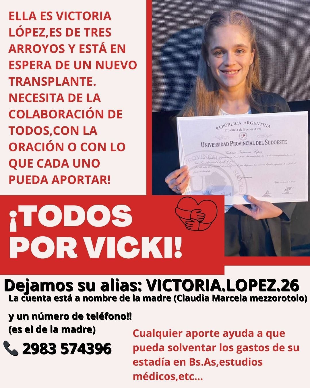 Todos con Victoria: Necesita un nuevo trasplante