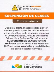 San Cayetano: por la tormenta, suspendieron las Clases turno mañana y tarde