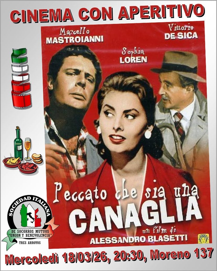 Este miércoles, “Cinema con Aperitivo” en la Sociedad Italiana