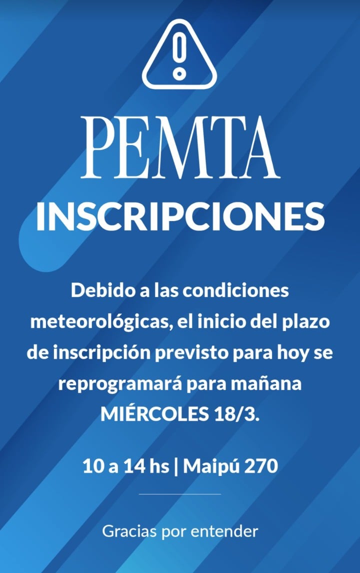 Por la lluvia reprograman inscripción al PEMTA