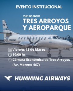 (audio)La empresa de aviones Humming Airways abrirá en Tres Arroyos