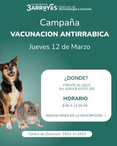 Este jueves, se llevará a cabo una campaña de vacunación antirrábica gratuita