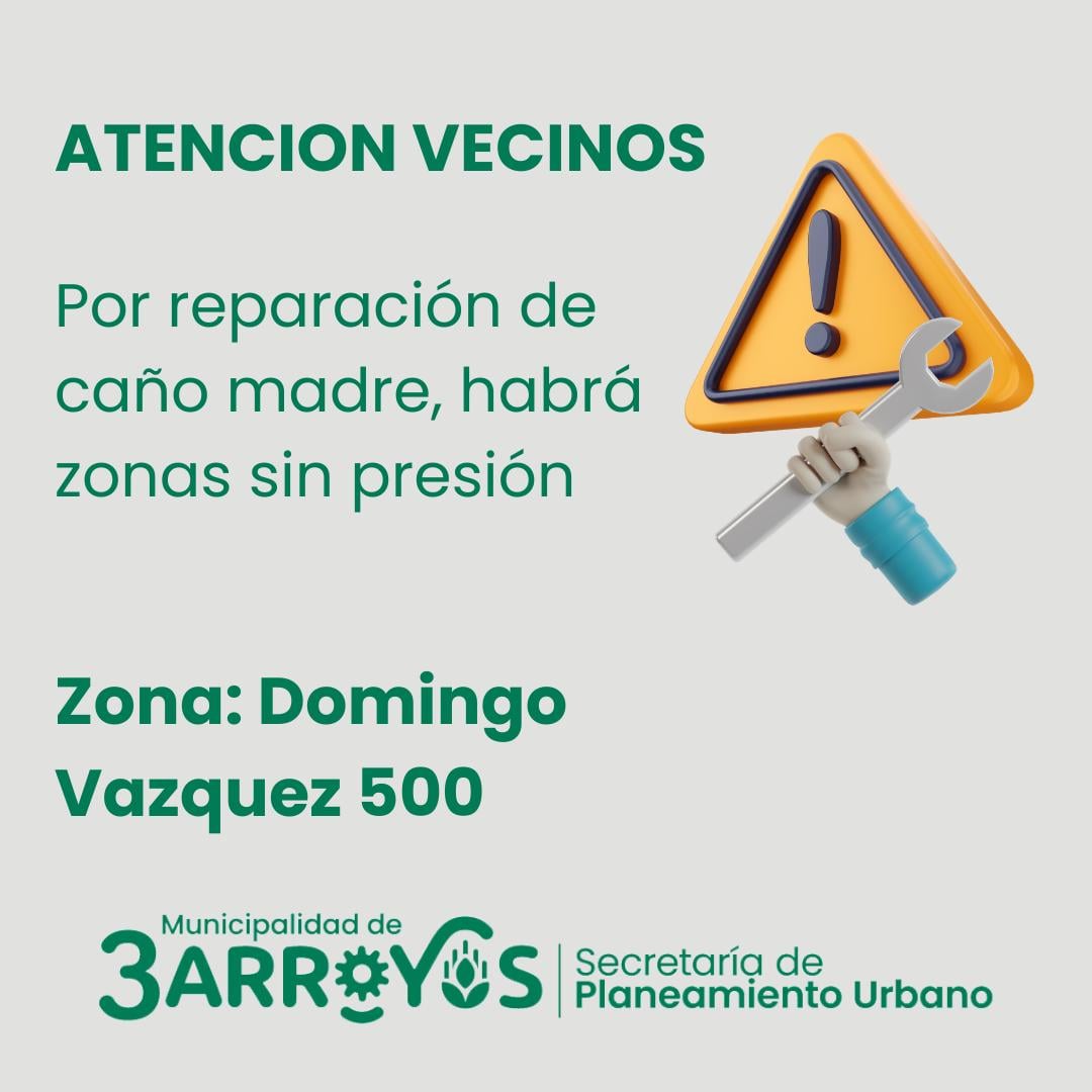 Reparan caño madre y habrá zonas sin presión de agua