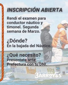 En Claromecó, se realizará el examen para Conductor Náutico y Timonel