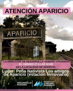 Dorrego: Desarrollo Humano atenderá este viernes en Aparicio