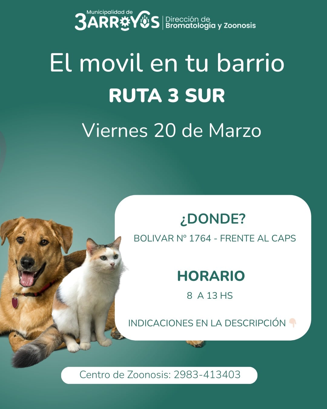 El móvil de Bromatología y Zoonosis llega a  Ruta 3 Sur